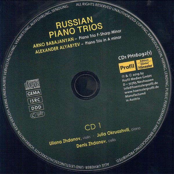 Julia Okruashvili, Denis Zhdanov (2), Uliana Zhdanov : Russian Piano Trios (2xCDr)