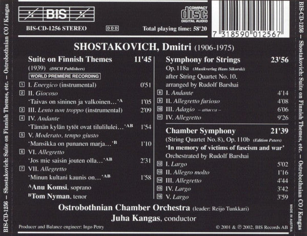 Dmitri Shostakovich, Ostrobothnian Chamber Orchestra, Juha Kangas : Suite On Finnish Themes / Chamber Symphonies (CD, Album)