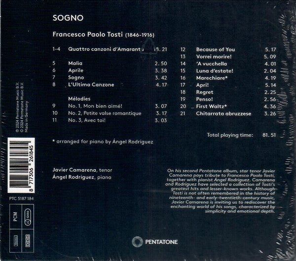 Francesco Paolo Tosti, Javier Camarena, Angel Rodríguez (7) : Sogno Tosti Songs (CD, Album)