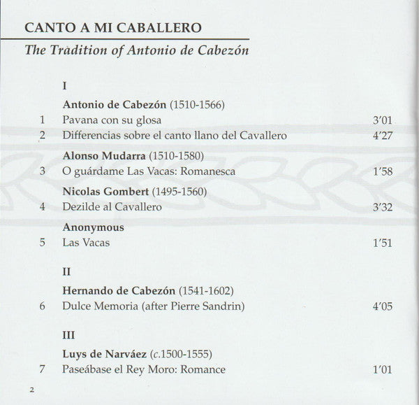 Antonio de Cabezón, Capriccio Stravagante, Skip Sempé : Canto A Mi Caballero (CD, Album, RM)