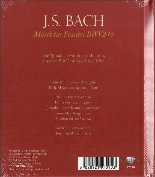 Johann Sebastian Bach - Rufus Müller, Richard Jackson (8), Jonathan Peter Kenny, Lynda Lee (2), Nancy Argenta, Jamie MacDougall, Stephen Varcoe, Paul Goodwin (2) : Mattheus Passion (2xCD, Album, RE)
