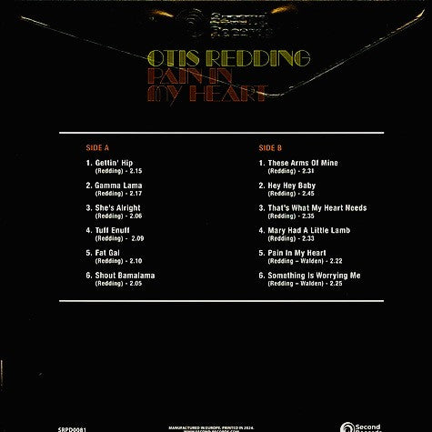 Otis Redding : Pain In My Heart (LP, Album, Ltd, RE, Ora)