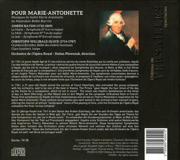 Joseph Haydn – Stefan Plewniak, Orchestre De L'Opéra Royal : Pour Marie-Antoinette (Symphonies Le Matin, Le Midi & Le Soir) (CD)