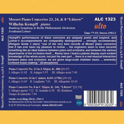 Wolfgang Amadeus Mozart, Wilhelm Kempff : Piano Concertos Nos. 23, 24 & No. 8 "Lützow" (CD, Comp, RE, RM)
