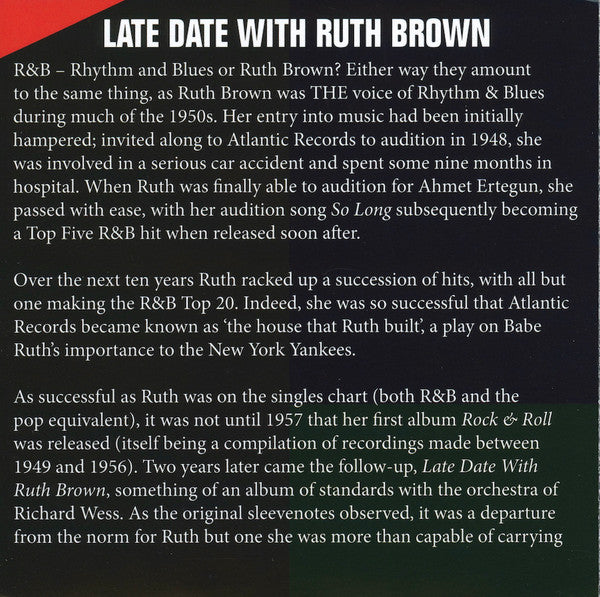 Ruth Brown : Late Date With Ruth Brown (CD, Album, RE)