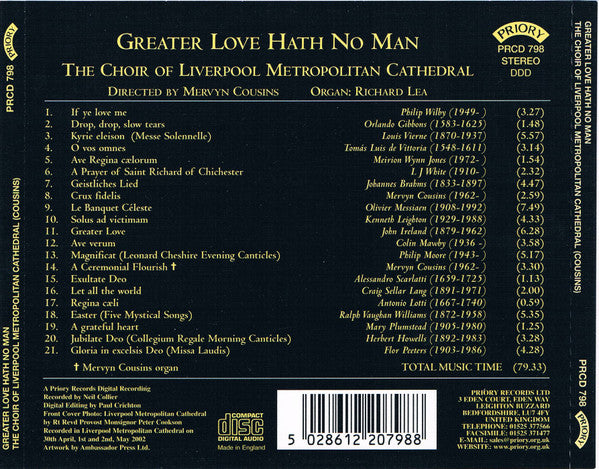 The Liverpool Metropolitan Cathedral Choir : Greater Love Hath No Man (CD, Album)