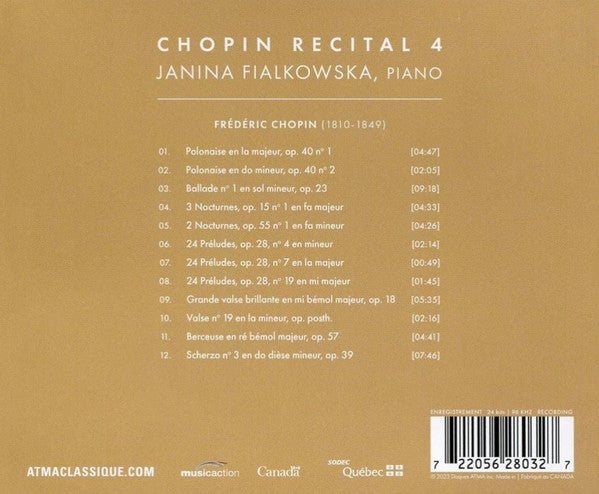 Frédéric Chopin, Janina Fialkowska : Chopin Recital 4 (CD)