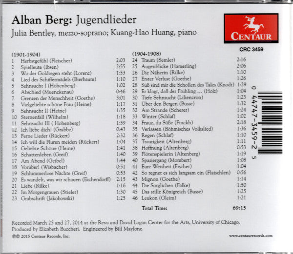 Alban Berg, Julia Bentley, Kuang-Hao Huang : Wo der Goldregen steht - Alban Berg: Jugendlieder (CD, Album)