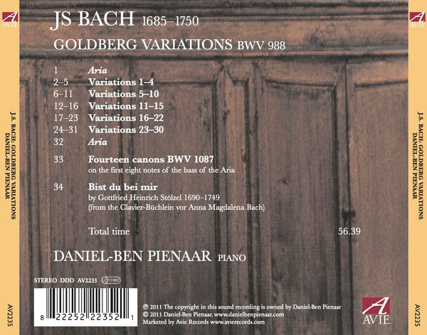 Johann Sebastian Bach, Daniel-Ben Pienaar : Goldberg Variations (CD)