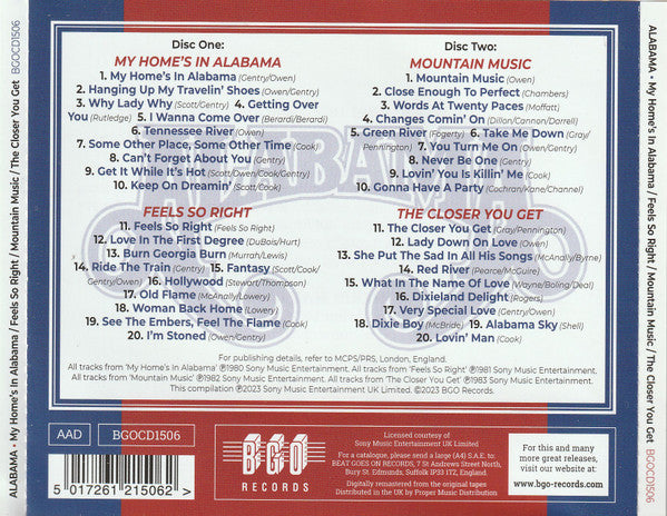 Alabama : My Home’s In Alabama / Feels So Right / Mountain Music / The Closer You Get (2xCD, Album, RE, RM + Comp)