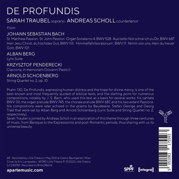 Sarah Traubel, Andreas Scholl : De Profundis (CD)