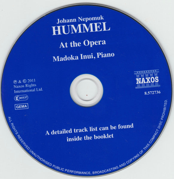 Johann Nepomuk Hummel, Madoka Inui : At The Opera (CD, Comp)