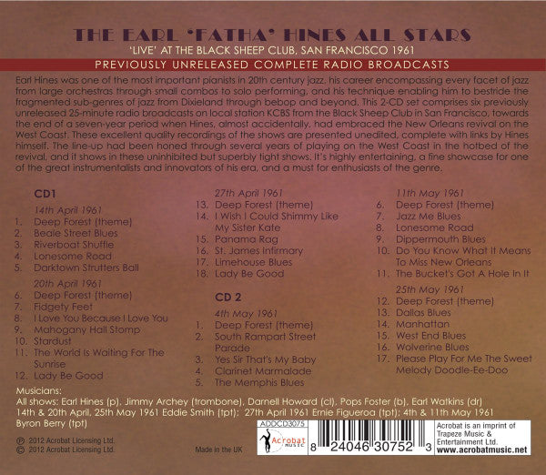 Earl Hines And His All-Stars : 'Live' At The Black Sheep, San Francisco 1961 (2xCD, Album)