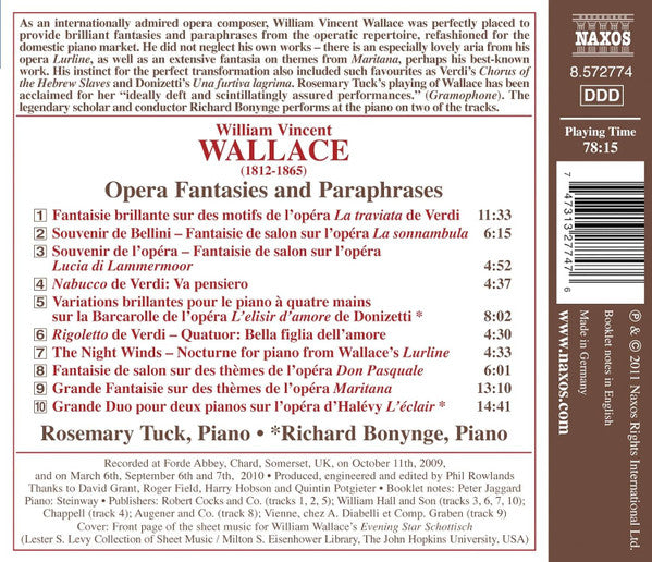William Vincent Wallace : Opera Fantasies And Paraphrases (CD, Comp)