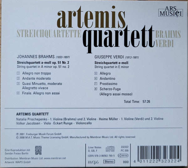 Artemis Quartett, Johannes Brahms, Giuseppe Verdi : Streichquartette (CD, RE)
