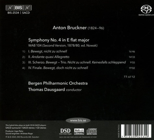 Anton Bruckner, Bergen Filharmoniske Orkester, Thomas Dausgaard : Symphony 4 Second Version 1878/80 (SACD, Hybrid, Multichannel)