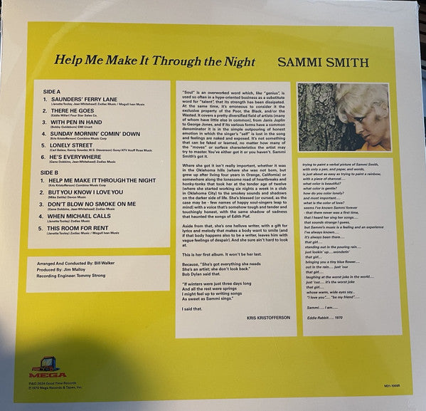 Sammi Smith : Help Me Make It Through The Night (LP, Album, RE, Yel)