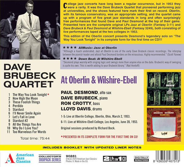 The Dave Brubeck Quartet : At Oberlin & Wilshire-Ebell (CD, Comp)