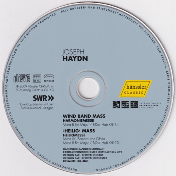 Joseph Haydn - Gächinger Kantorei Stuttgart, Radio-Sinfonieorchester Stuttgart, Oregon Bach Festival Choir & Oregon Bach Festival Orchestra, Helmuth Rilling : Wind Band Mass = Harmoniemesse. ›Heilig Mass‹ = Heiligmesse (CD, Album)