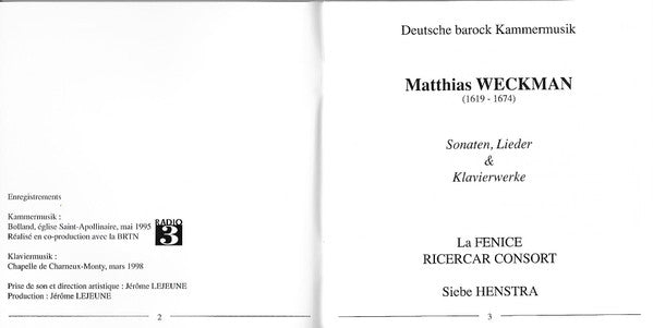 Matthias Weckmann - Ensemble La Fenice, Siebe Henstra : Kammermusik / Klaviermusik (2xCD, Album, Comp, RE, Dig)
