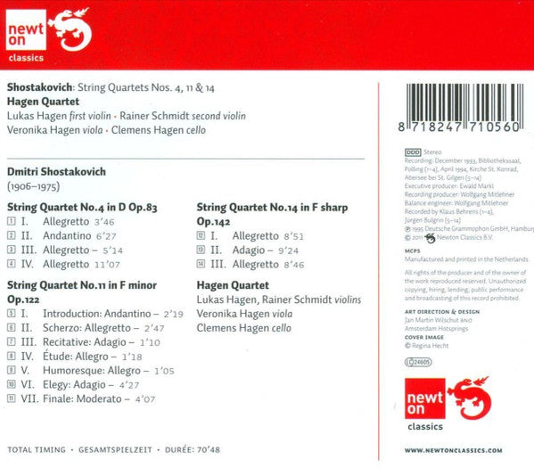 Dmitri Shostakovich - Hagen Quartett : String Quartets Nos. 4 • 11 • 14 (CD, Album, RE)