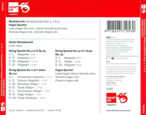 Dmitri Shostakovich - Hagen Quartett : String Quartets Nos. 4 • 11 • 14 (CD, Album, RE)
