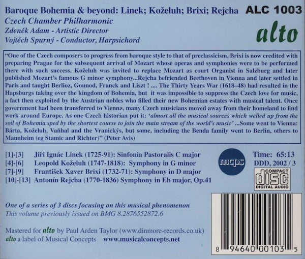 Linek* * Koželuh* * Brixi* * Rejcha*, Czech Chamber Philharmonic, Vojtěch Spurný : Baroque Bohemia & Beyond (CD, Album)