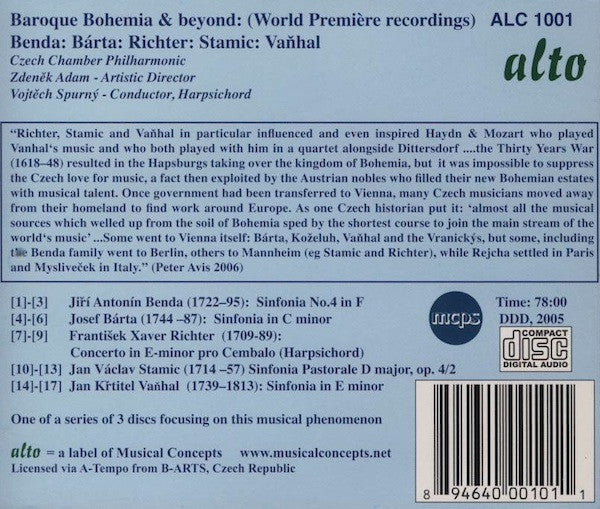 Georg Anton Benda * Josef Bárta * Franz Xaver Richter * Jan Václav Antonín Stamic * Johann Baptist Vanhal, Czech Chamber Philharmonic, Vojtěch Spurný : Baroque Bohemia & Beyond (CDr)