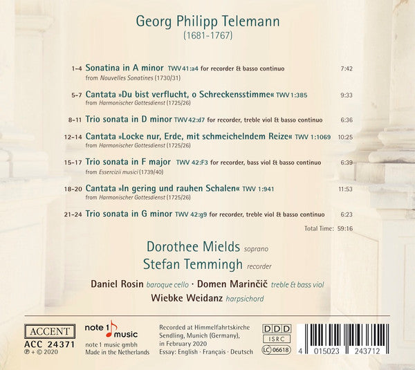 Georg Philipp Telemann, Dorothee Mields, Stefan Temmingh : Telemann Mields Temmingh (CD)