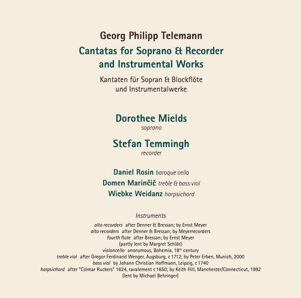 Georg Philipp Telemann, Dorothee Mields, Stefan Temmingh : Telemann Mields Temmingh (CD)