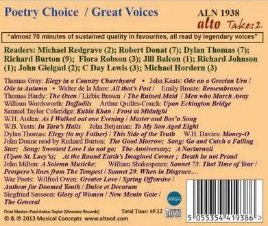 Robert Donat, Richard Burton (2), Flora Robson, Michael Redgrave, Michael Hordern, John Gielgud : Poetry Choice (CD, Comp)