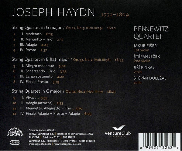 Joseph Haydn, Bennewitz Quartet : String Quartets Op. 17/5 - 33/2 - 54/2 (CD)