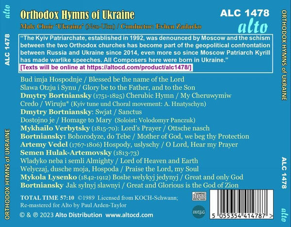 Männerchor "Ukraina", Ewhen Zadarko : Orthodox Hymns Of Ukraine  (CD, Album, RE)
