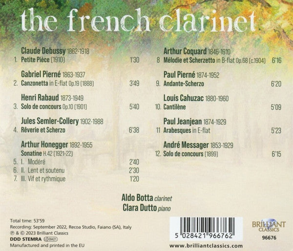 Aldo Botta, Clara Dutto : The French Clarinet: 19th And 20th Century Music For Clarinet & Piano (CD)