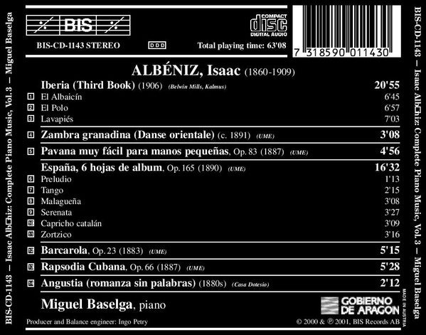Isaac Albéniz / Miguel Baselga : Complete Piano Music - Volume 3 (CD, Album)