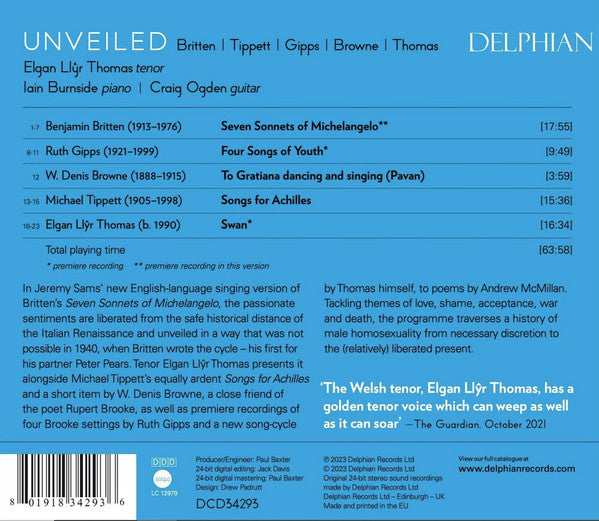 Elgan Llyr Thomas, Iain Burnside, Craig Ogden : Unveiled (CD)