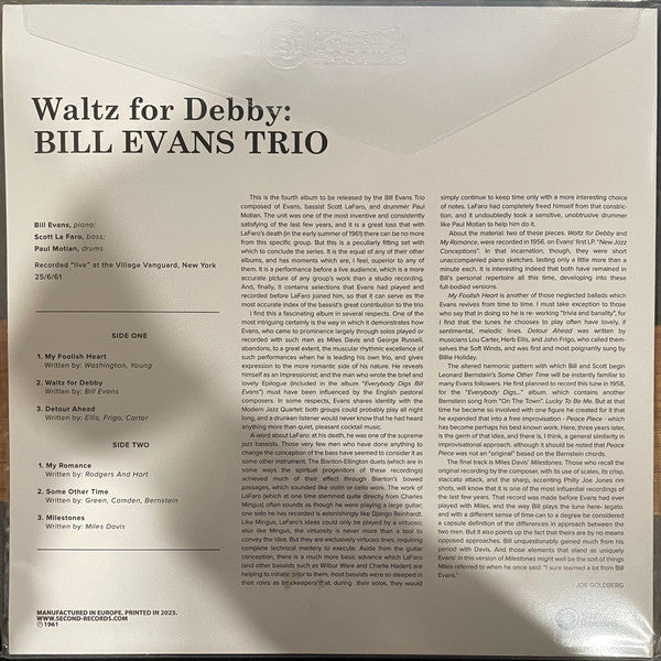 The Bill Evans Trio  With Scott LaFaro, Paul Motian : Waltz for Debby (LP, Album, 180)