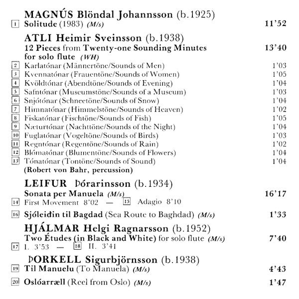 Manuela Wiesler : To Manuela (Icelandic Solo Flute Music Written For Manuela Wiesler by Þorkell Sigurbjörnsson, Atli Heimir Sveinsson, Leifur Þórarinsson, Hjálmar Helgi Ragnarsson and Magnús Blöndal Johansson) (CD, Album)