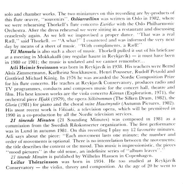 Manuela Wiesler : To Manuela (Icelandic Solo Flute Music Written For Manuela Wiesler by Þorkell Sigurbjörnsson, Atli Heimir Sveinsson, Leifur Þórarinsson, Hjálmar Helgi Ragnarsson and Magnús Blöndal Johansson) (CD, Album)