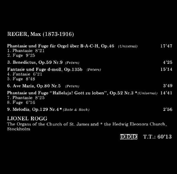 Max Reger, Lionel Rogg : Lionel Rogg Plays Reger (CD, Album)