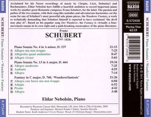Franz Schubert, Eldar Nebolsin : Piano Sonatas Nos. 4 And 13 • Wanderer Fantasy (CD, Album)