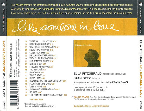 Ella Fitzgerald Featuring Stan Getz : Like Someone In Love (CD, Album, RE)