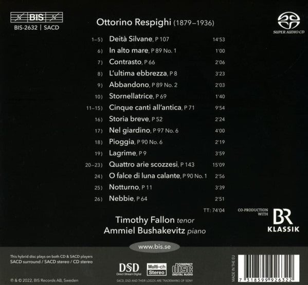 Ottorino Respighi, Timothy Fallon, Ammiel Bushakevitz : Crepuscolo. Songs by Ottorino Respighi (SACD, Hybrid, Multichannel, Dig)