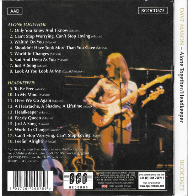 Dave Mason : Alone Together / Headkeeper (CD, Comp, RM)