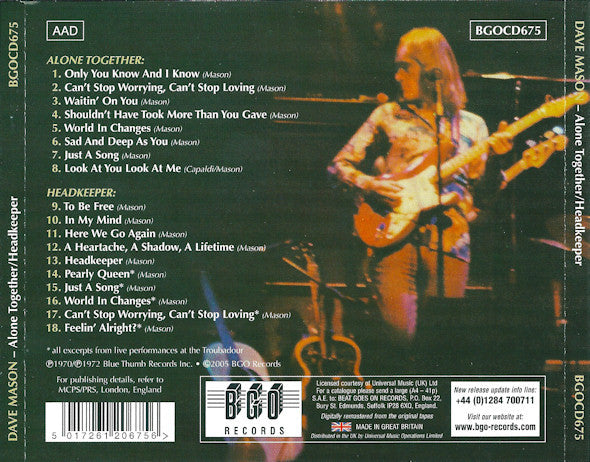 Dave Mason : Alone Together / Headkeeper (CD, Comp, RM)