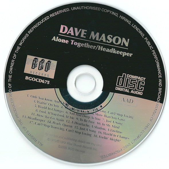 Dave Mason : Alone Together / Headkeeper (CD, Comp, RM)