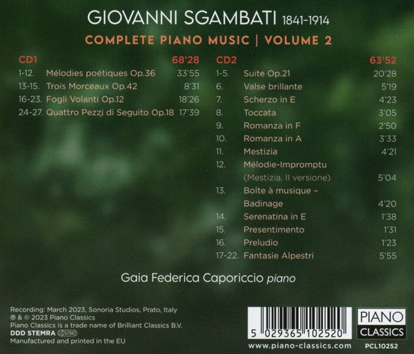 Giovanni Sgambati, Gaia Federica Caporiccio : Complete Piano Music Volume 2 (2xCD, Album)