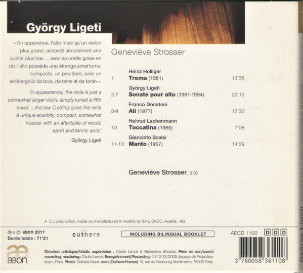 György Ligeti - Geneviève Strosser : Sonate Pour Alto (CD)