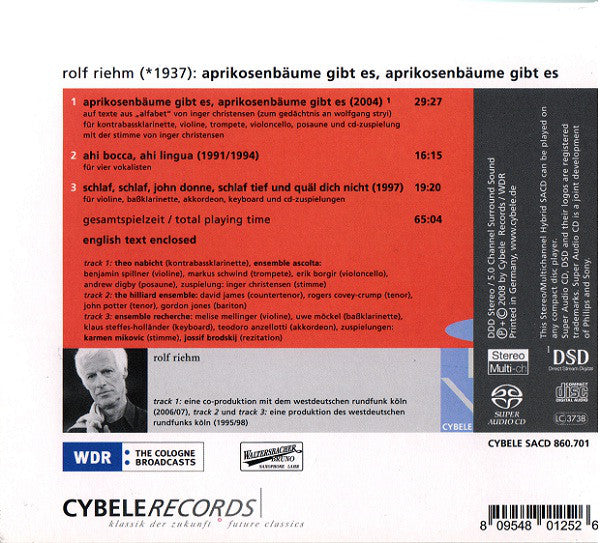 Rolf Riehm / Theo Nabicht, Ensemble Ascolta, The Hilliard Ensemble, ensemble recherche : Aprikosenbäume Gibt Es, Aprikosenbäume Gibt Es (SACD, Hybrid, Multichannel, Album, 5.0)