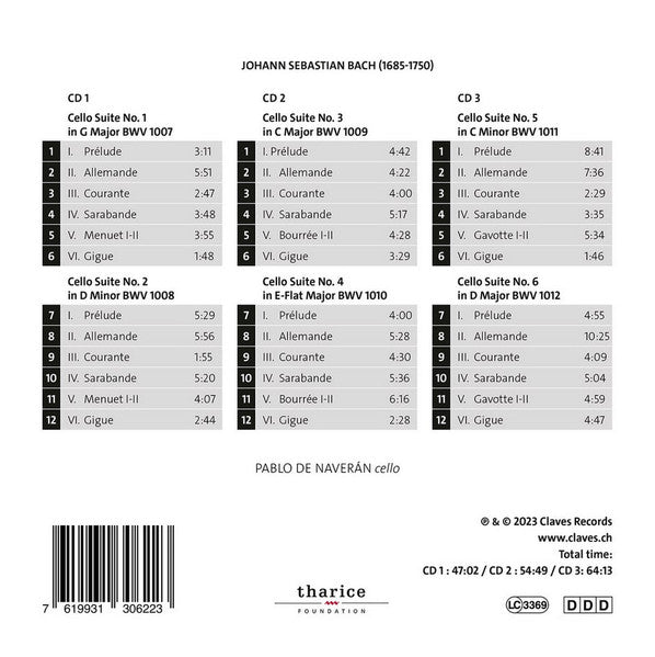 Johann Sebastian Bach, Pablo de Naveran Urrutia : Cello Suites (3xCD, Album)